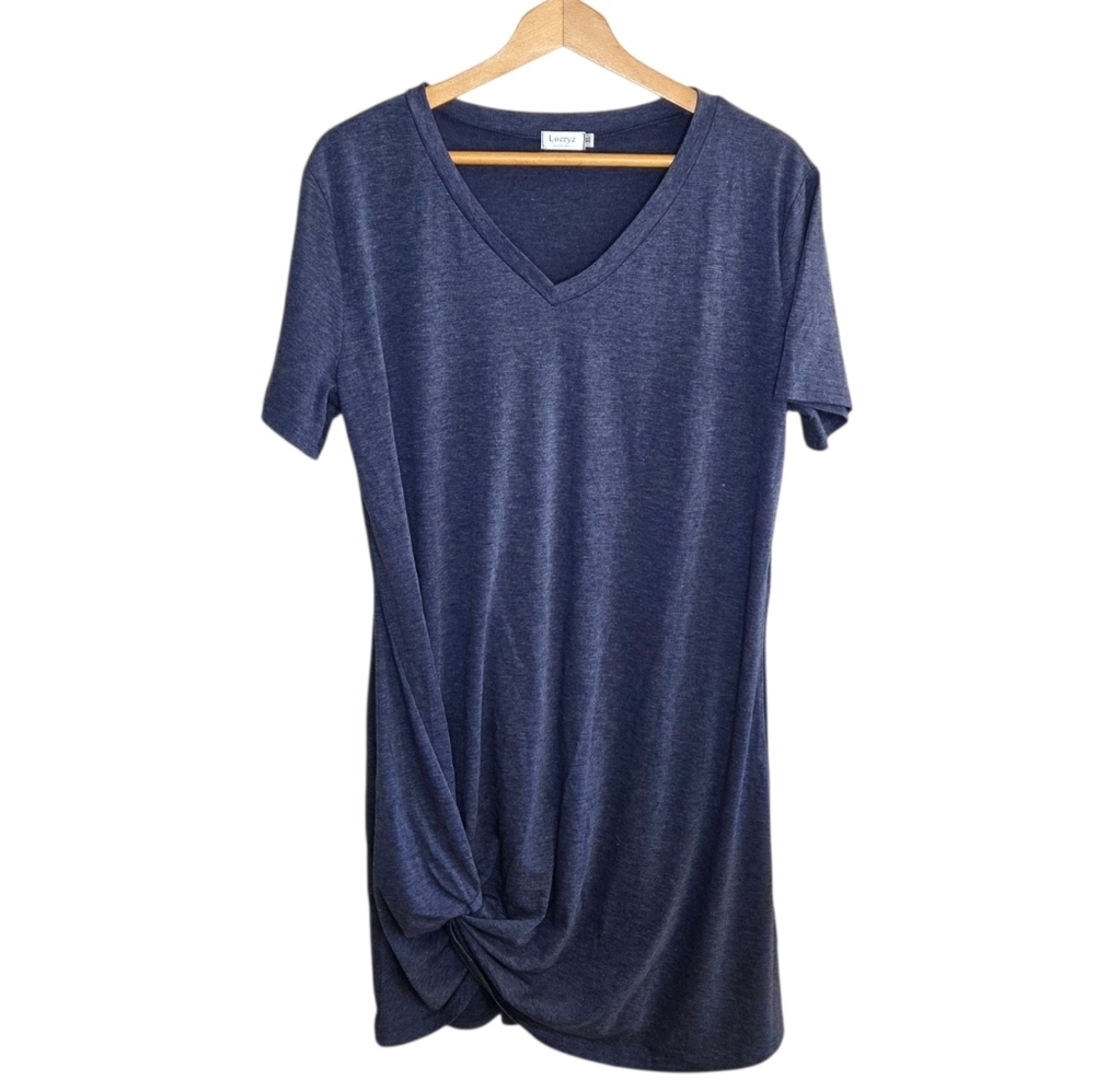 Locryz | Heathered Navy Blue V-neck Short Sleeve Knotted T-Shirt Dress Size XL